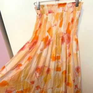 Multicolored pink orange cream maxi skirt elastic on top very long